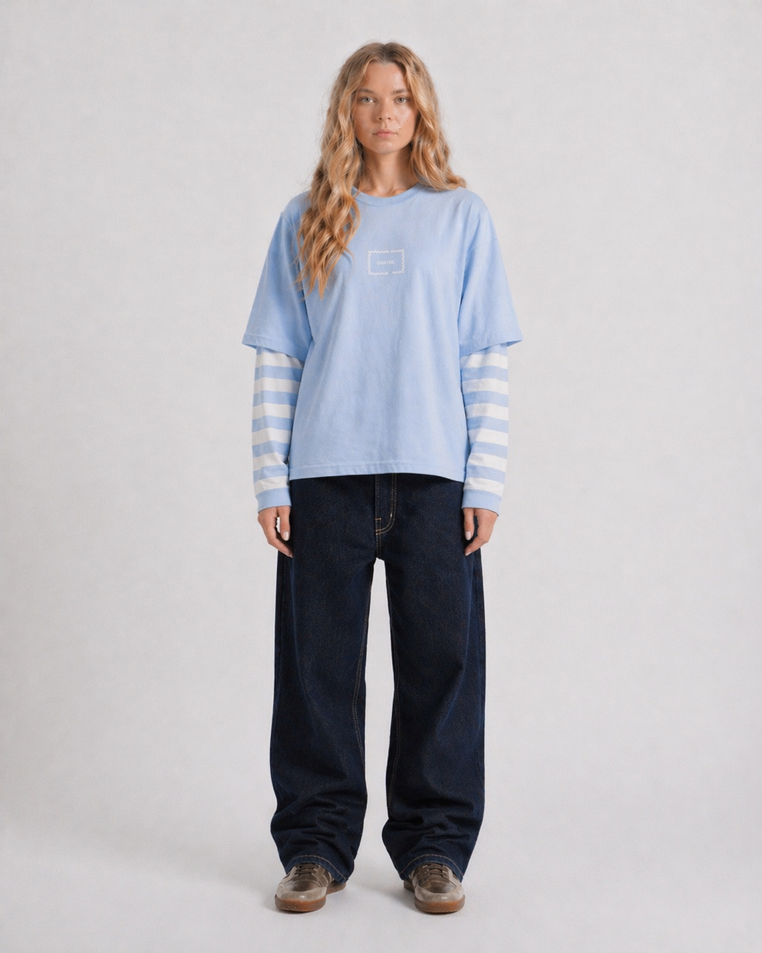Striped Long Sleeve Tee in Powder Blue