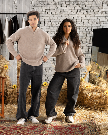 Knitted Quarter-Zip in Beige