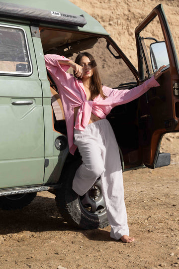Wide Leg Linen Pants in Grey