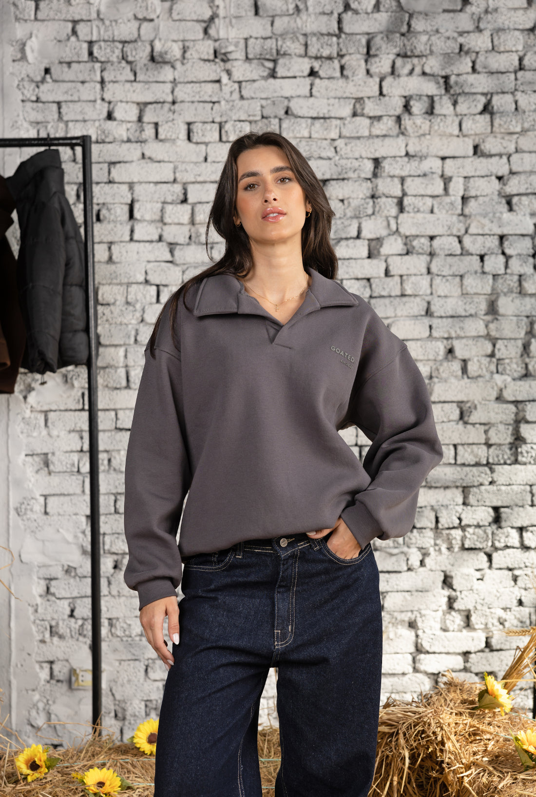 Polo Sweatshirt in Dark Grey