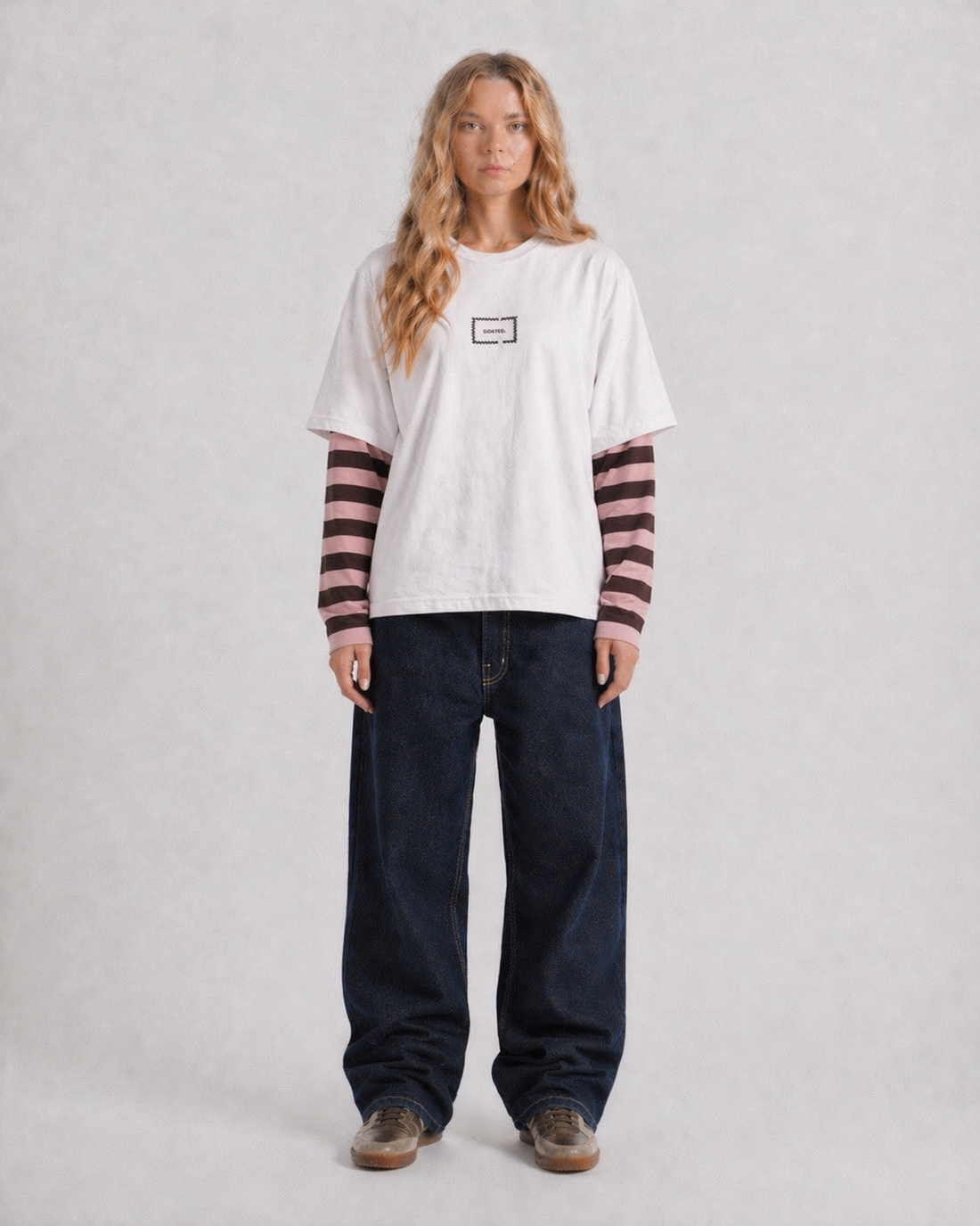Striped Long Sleeve Tee in Off White