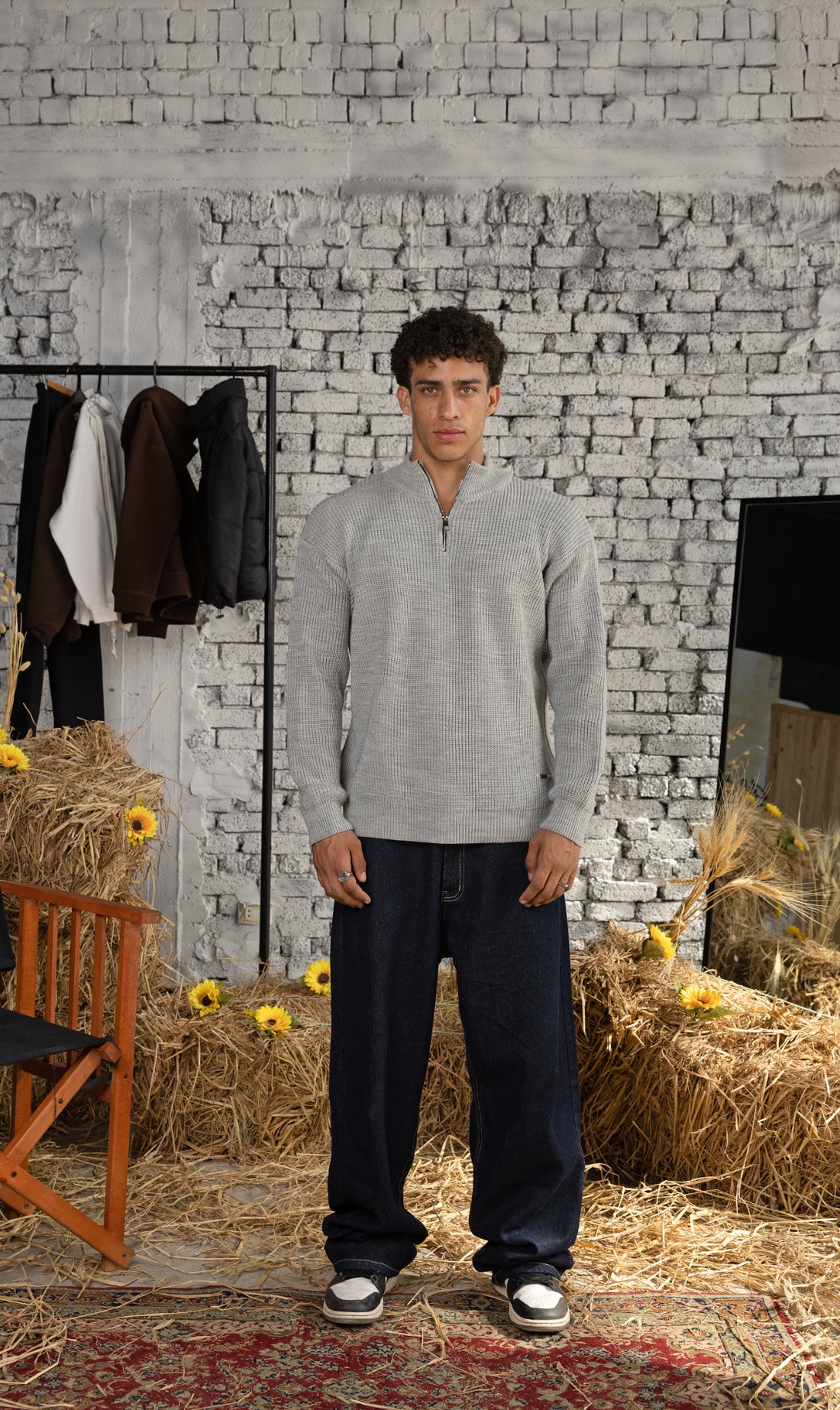 knitted Quarter-Zip in Light Grey