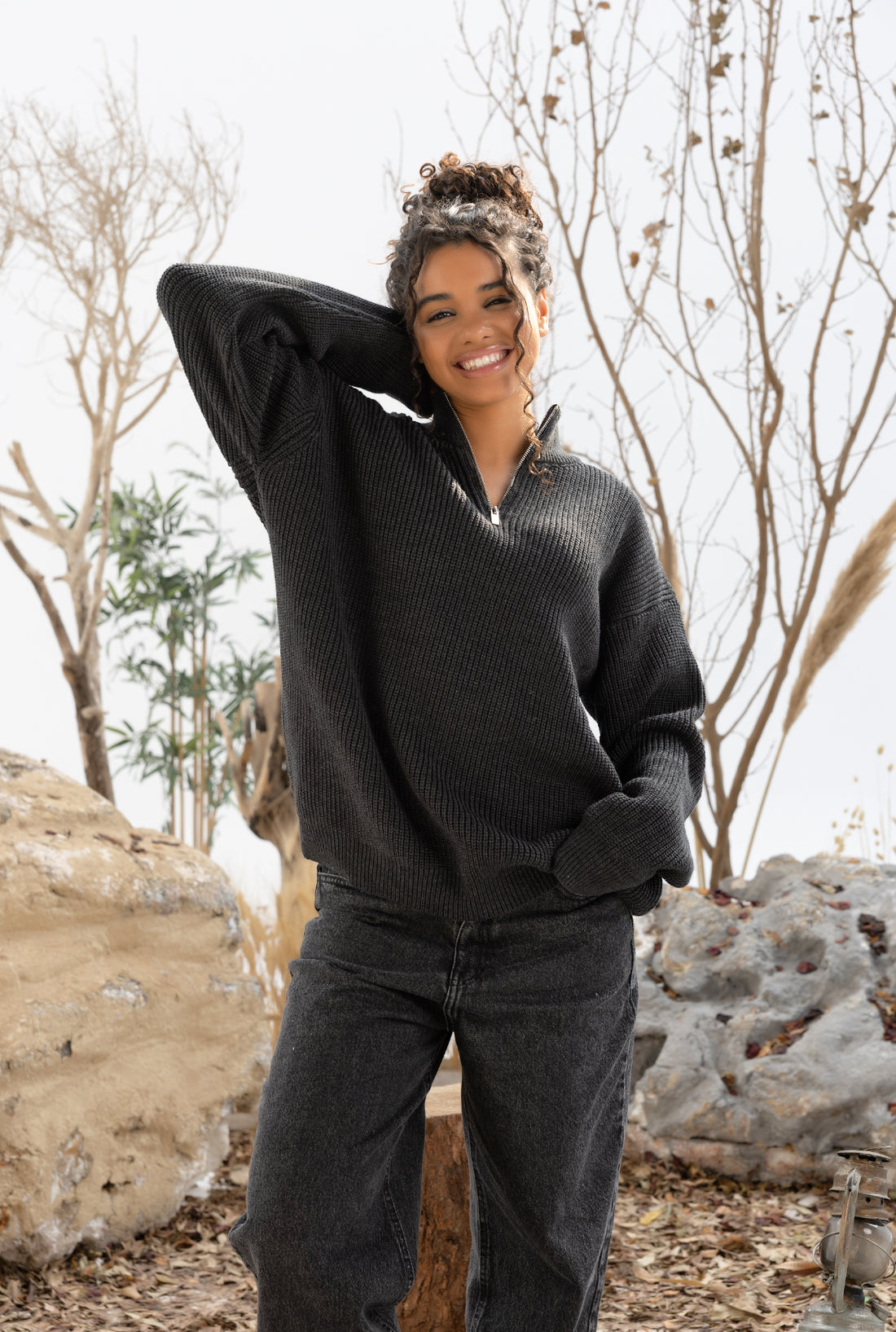 Knitted Quarter-Zip in Charcoal